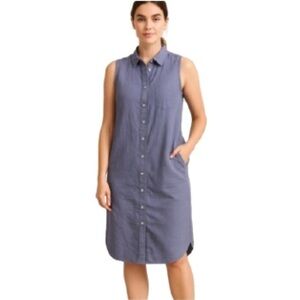 Prelude Periwinkle Blue Sleeveless Linen Button-Up Dress Size Large Resort Beach